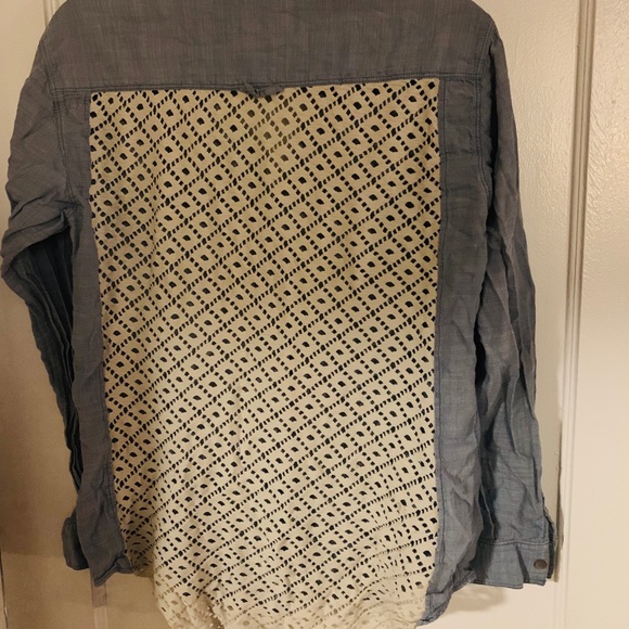 Free People Chambray Denim Button Down w/Lace Back - Picture 4 of 8